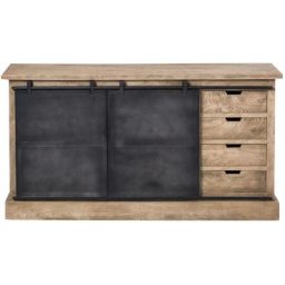 Buffet en bois de manguier brossé et métal noir 4 tiroirs Helsinki - Marron