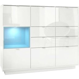 Buffet haut Metro V2 Cabinet Commode Blanc haute brillance insert coloré - Insertion en Turquoise