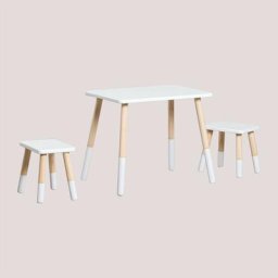 Ensemble avec une table et 2 tabourets en bois Grecen Style Kids Sklum Blanc - Blanc