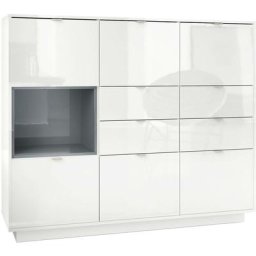 Buffet haut Metro V2 Cabinet Commode Blanc haute brillance insert coloré - Insertion en Gris haute