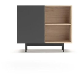 Buffet de rangement bas en mélamine, collection printed, avec 1 porte, couleur chêne clair et