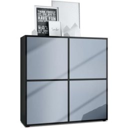 Vladon - Buffet haut Armoire Cabinet Commode Cuba V2 Noir mat - haute brillance - Portes en Denim