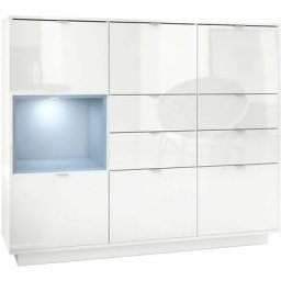 Buffet haut Metro V2 Cabinet Commode Blanc haute brillance insert coloré - Insertion en Denim mat