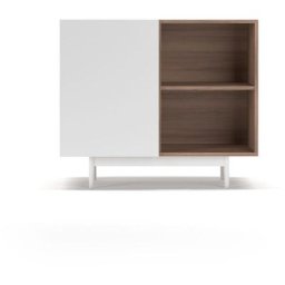 Buffet de rangement bas en mélamine, collection printed, avec 1 porte, couleur noyer et blanc