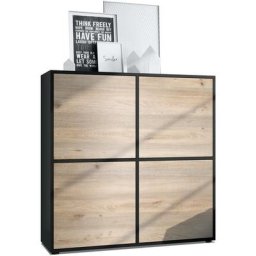Vladon - Buffet haut Armoire Cabinet Commode Cuba V2 Noir mat - haute brillance - Portes en Chêne
