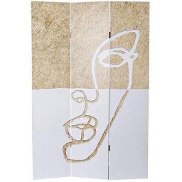 Paravent 2 faces de 3 pans en pin et toile motif visage abstrait - Longueur 120 x Hauteur 180 x