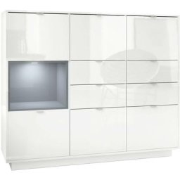 Buffet haut Metro V2 Cabinet Commode Blanc haute brillance insert coloré - Insertion en Gris haute