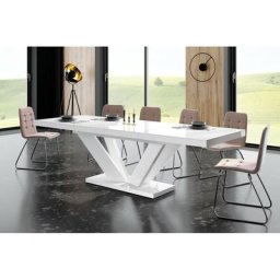 Table à manger évolutive en laqué 160-208-256 x 89 x 75 cm - Blanc - Blanc