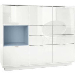 Buffet haut Metro V2 Cabinet Commode Blanc haute brillance insert coloré - Insertion en Denim mat