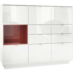 Buffet haut Metro V2 Cabinet Commode Blanc haute brillance insert coloré - Insertion en Bordeaux