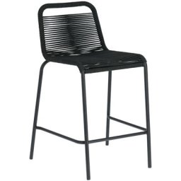 Kave Home - Tabouret de bar Lambton noir 62 cm avec dossier en corde en polyester et pieds en acier