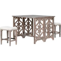 3 pièces Dining Group, table à manger extensible avec 2 chaises, table de bar avec tabouret de bar,