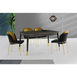 Table à manger extensible Aujon Bois Noir et Or - Noir / Or