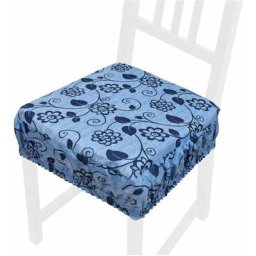 Coussin pour Chaise En Coton Amovible Lavable Bande Élastique Housse De Chaise Fleurì - Bleu