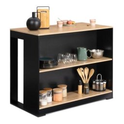 Table de bar îlot juno bois noir et plateau façon hêtre - Noir