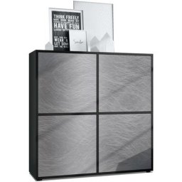 Vladon - Buffet haut Armoire Cabinet Commode Cuba V2 Noir mat - haute brillance - Portes en Metal