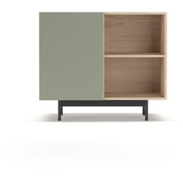 Buffet de rangement bas en mélamine, collection printed, avec 1 porte, couleur chêne clair et vert