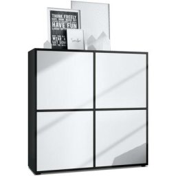 Vladon - Buffet haut Armoire Cabinet Commode Cuba V2 Noir mat - haute brillance - Portes en Blanc