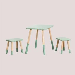 Ensemble avec une table et 2 tabourets en bois Grecen Style Kids SKLUM Céladon - Céladon