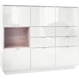 Buffet haut Metro V2 Cabinet Commode Blanc haute brillance insert coloré - Insertion en Chêne