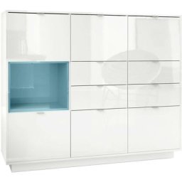 Buffet haut Metro V2 Cabinet Commode Blanc haute brillance insert coloré - Insertion en Turquoise