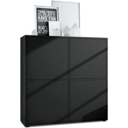 Vladon Buffet haut Armoire Cabinet Commode Cuba V2 Noir mat - haute brillance - Portes en Noir mat