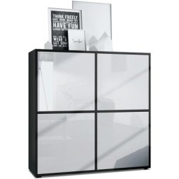 Buffet haut Armoire Cabinet Commode Cuba V2 Noir mat - haute brillance - Portes en Blanc laqué
