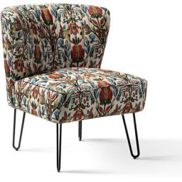 Chaise de Salon avec Pieds en Métal, Fauteuil Confortable en Tissu Floral, Chaise Tapissée pour