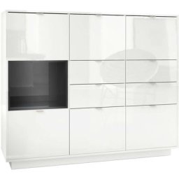 Vladon Buffet haut Metro V2 Cabinet Commode Blanc haute brillance insert coloré - Insertion en Noir