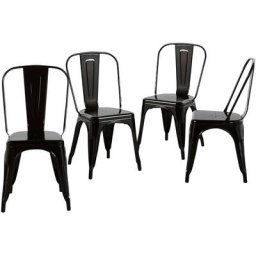 Thinia Home - Lot 4 Chaises Industrielles Fortes 45x51x84.5cm Noir