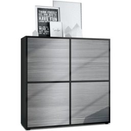 Vladon - Buffet haut Armoire Cabinet Commode Cuba V2 Noir mat - haute brillance - Portes en