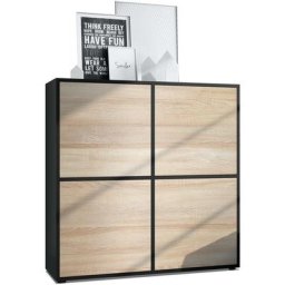Vladon - Buffet haut Armoire Cabinet Commode Cuba V2 Noir mat - haute brillance - Portes en Chêne