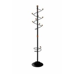 Pied de sol en mtal Vortice avec inserts en bois et porte-parapluie Noir