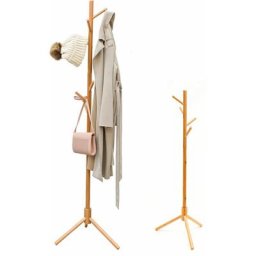 Porte Manteau sur Pieds en Bois - 174x46 Portemanteau Réglable en Hauteur Bambou - braun