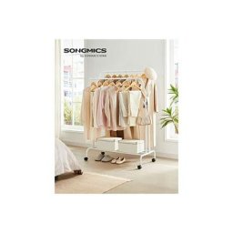 Portant à Vêtements avec Roulettes, Double Barre, Porte-manteau, en Acier, Charge 100 kg, Largeur