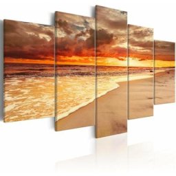 Tableau mer beau coucher de soleil - 200 x 100 cm - Gris et Beige