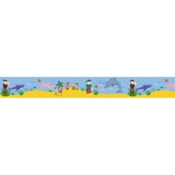 Frise adhésive décorative autocollante, illustration des pirates avec les animaux de la mer, pour