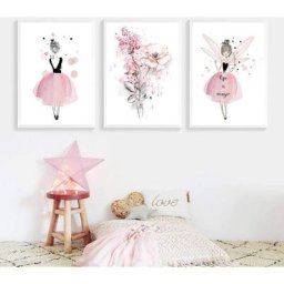 Lot de 3 Affiches 30x40 Fille Chambre d'enfant Rose Tableaux Dcorations Murales Peinture sur