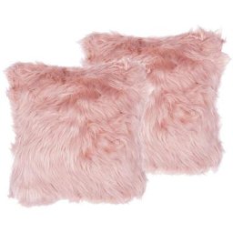 Beliani - 2 Coussins Décoratifs 42 x 42 cm en Fausse Fourrure Rose pour Chambre ou Salon au Style