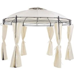 Beliani - Tonnelle Pavillon de Jardin Rond Beige avec Rideaux Pratiques et Structure en Acier Look