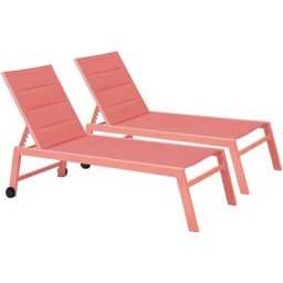 Lot de 2 bains de soleil en aluminium et textilène argile - Rose