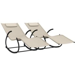 Chaises longues à bascule 2 pcs Crème Acier et textilène Vidaxl Crème