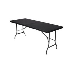 Perel - Table pliante, résistant aux intempéries, avec poignée, aspect rotin, max. 100 kg, noir