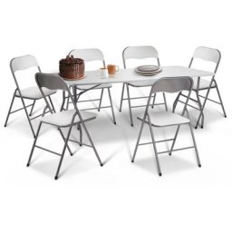 Ensemble pliant table d'appoint 180 cm et 6 chaises kity blanches en pu - Blanc