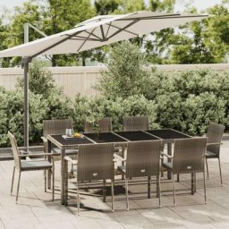 Ensemble Table et Chaise de Jardin 9 pcs - Ensemble Table à manger + 8 chaises avec coussins Gris