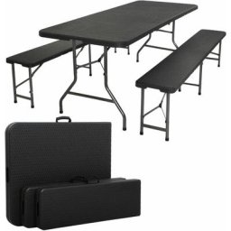 Arebos - Ensemble de Table de Camping Pliante Aspect rotin Tente à bière Banc en rotin Optique pour