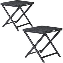 Casaria - Tabouret pliant en polyrotin noir 44x40x44cm table pliable polyvalente repose-pieds