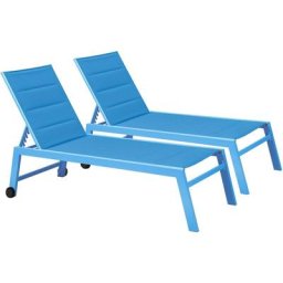 Lot de 2 bains de soleil en aluminium et textilène bleu pacific - Bleu