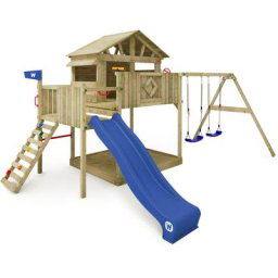 Aire de jeux Portique Smart Peak avec balançoire & toboggan, maison sur pilotis avec bac à sable,