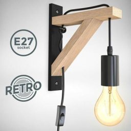 B.k.licht - i applique en bois i bois naturel noir i interrupteur à câble de 2,5 m i E27 i 1 flamme